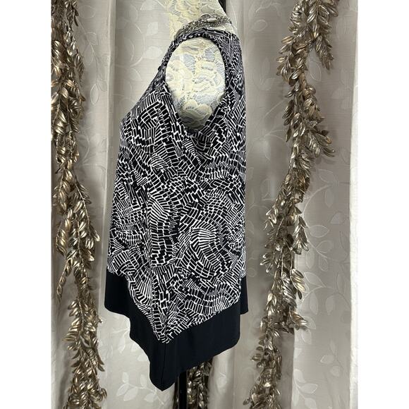Rafaella Cold Shoulder Top Small Black White Print Keyhole Blouse S - Picture 7 of 10
